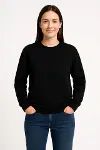 Üç İplik Düz Bisiklet Yaka SweatShirt  - Siyah-2