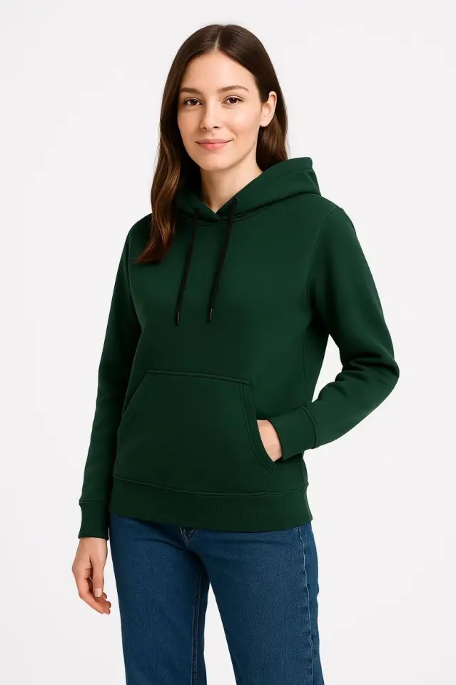 Üç İplik Kapüşonlu Kanguru Çepli SweatShirt Hoodie - Haki-1 Üç İplik Kapüşonlu Kanguru Çepli SweatShirt Hoodie - Haki-1