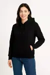 Üç İplik Kapüşonlu Kanguru Çepli SweatShirt Hoodie - Siyah-4