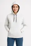 Üç İplik Kapüşonlu Kanguru Çepli SweatShirt Hoodie - Beyaz-4