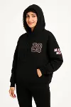 Üç İplik Kapüşonlu Ön Ve Arka Baskılı SweatShirt Hoodie - Siyah-3