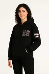 Üç İplik Kapüşonlu Ön Ve Arka Baskılı SweatShirt Hoodie - Siyah-4