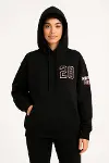 Üç İplik Kapüşonlu Ön Ve Arka Baskılı SweatShirt Hoodie - Siyah-1