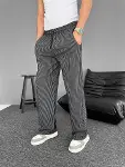 Su Yolu Çizgili Cepli Pantalon - Siyah-3