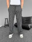 Su Yolu Çizgili Cepli Pantalon - Siyah-1