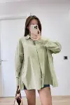 Yakalı Yandan Yırtmaçlı Gömlek - Yeşil-1