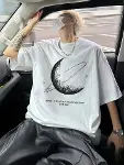 Baskılı Oversize Bisiklet Yaka T-shirt - Beyaz-2