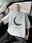 Baskılı Oversize Bisiklet Yaka T-shirt - Beyaz-1