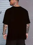 Baskılı Oversize Bisiklet Yaka T-shirt - Siyah-2