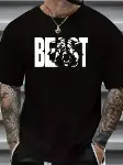 Baskılı Oversize Bisiklet Yaka T-shirt - Siyah-1