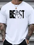 Baskılı Oversize Bisiklet Yaka T-shirt - Beyaz-1