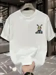 Baskılı Oversize Bisiklet Yaka T-shirt - Beyaz-2