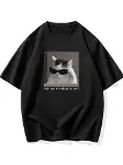 Baskılı Oversize Bisiklet Yaka T-shirt - Siyah-1