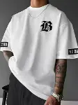 Baskılı Oversize Bisiklet Yaka T-shirt - Beyaz-1