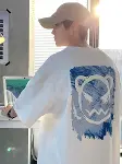 Baskılı Oversize Bisiklet Yaka T-shirt - Beyaz-2