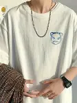 Baskılı Oversize Bisiklet Yaka T-shirt - Beyaz-4