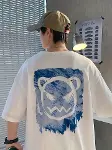 Baskılı Oversize Bisiklet Yaka T-shirt - Beyaz-1