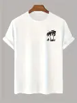 Baskılı Oversize Bisiklet Yaka T-shirt - Beyaz-1