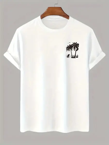 Baskılı Oversize Bisiklet Yaka T-shirt - Beyaz