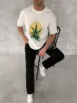 Ön Ve Arka Baskılı Oversize Bisiklet Yaka T-shirt- Beyaz-3