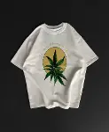 Ön Ve Arka Baskılı Oversize Bisiklet Yaka T-shirt- Beyaz-1