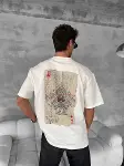 Erkek Ön Ve Arka Baskılı Oversize Bisiklet Yaka T-shirt - Beyaz-3