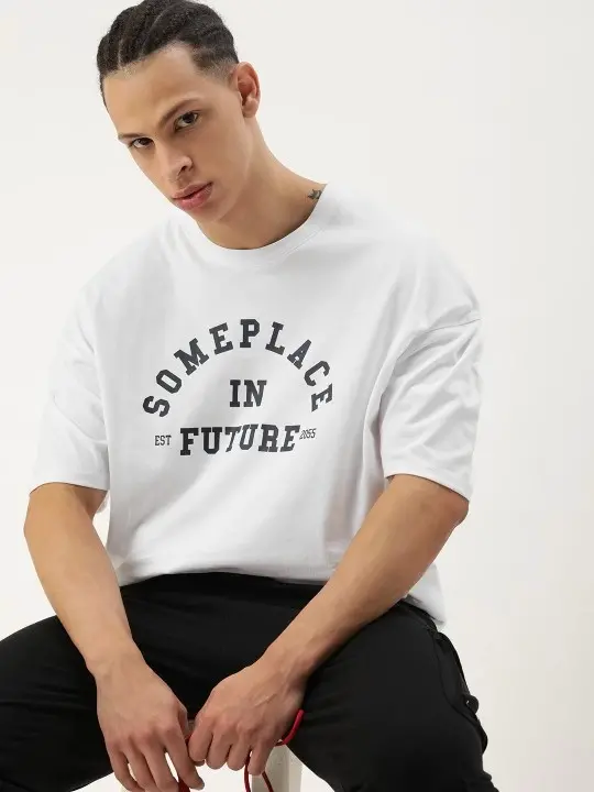 Erkek Baskılı Oversize T-shirt - Beyaz-2 Erkek Baskılı Oversize T-shirt - Beyaz-2