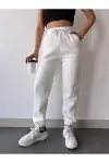 Üç İplik Basic Lastikli Eşofman Pantolon - Beyaz-3