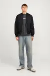 Unisex İçi Astarlı Düz Bomber Ceket - Siyah-1
