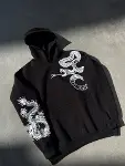 Uzun Kol Kapşonlu Baskılı SweatShirt - Siyah-3