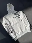 Uzun Kol Kapşonlu Baskılı SweatShirt - Beyaz-3