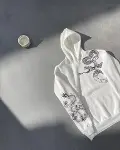 Uzun Kol Kapşonlu Baskılı SweatShirt - Beyaz-4