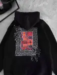 Uzun Kol Kapşonlu Ön Ve Arka Baskılı SweatShirt - Siyah-2