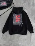Uzun Kol Kapşonlu Ön Ve Arka Baskılı SweatShirt - Siyah-4