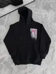 Uzun Kol Kapşonlu Ön Ve Arka Baskılı SweatShirt - Siyah-1