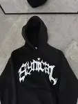 Üç İplik Kapşonlu Baskılı Oversize SweatShirt- Siyah-2