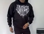 Uzun Kol Kapşonlu Baskılı SweatShirt - Siyah-2