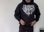 Uzun Kol Kapşonlu Baskılı SweatShirt - Siyah-3