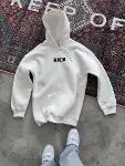 Uzun Kol Kapşonlu Göğüs Baskılı SweatShirt - Beyaz-2