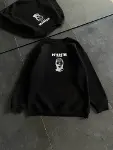 Kışlık Bisiklet Yaka Baskılı SweatShirt - Siyah-2