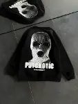 Kışlık Bisiklet Yaka Baskılı SweatShirt - Siyah-1