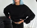 Kışlık Bisiklet Yaka Üç İplik Basic SweatShirt - Siyah-1