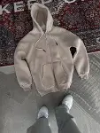 Oversize Tam Fermuarlı Uzun Kol Hırka - Bej-2
