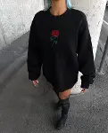 Oversize Üç İplik Bisiklet Yaka Baskılı SweatShirt - Siyah-2