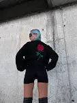 Oversize Üç İplik Bisiklet Yaka Baskılı SweatShirt - Siyah-3