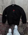 Oversize Üç İplik Bisiklet Yaka Baskılı SweatShirt - Siyah-4