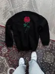 Oversize Üç İplik Bisiklet Yaka Baskılı SweatShirt - Siyah-1