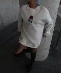 Oversize Üç İplik Bisiklet Yaka Baskılı SweatShirt - Beyaz-2