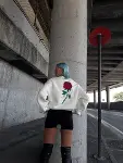 Oversize Üç İplik Bisiklet Yaka Baskılı SweatShirt - Beyaz-3