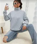 Unisex Uzun Kol Yarım Farmuarlı Yakalı Basic SweatShirt - Gri-1